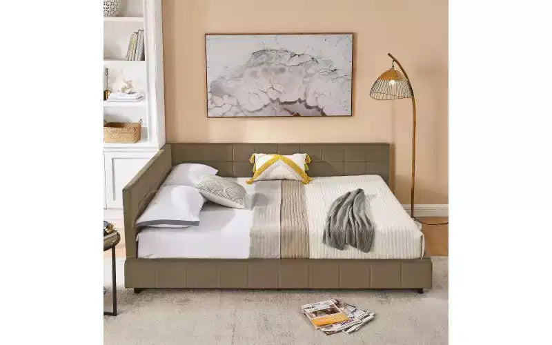 Divano letto in velluto TUYOHW Mid-Century, struttura del divano letto imbottito con piattaforma in legno di eucalipto, letto matrimoniale trapuntato con testiere