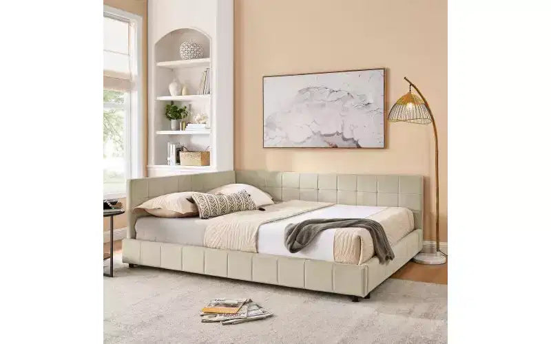Divano letto in velluto TUYOHW Mid-Century, struttura del divano letto imbottito con piattaforma in legno di eucalipto, letto matrimoniale trapuntato con testiere