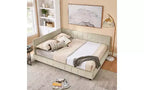 TUYOHW Mid-Century Velvet Daybed, Upholstered Sofa Bed Frame with Eucalyptus Wood Platform Bed Structure, Tufted Queen Size Bed with Headboards
