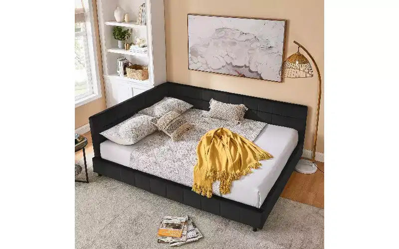 Divano letto in velluto TUYOHW Mid-Century, struttura del divano letto imbottito con piattaforma in legno di eucalipto, letto matrimoniale trapuntato con testiere
