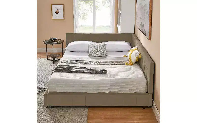 Divano letto in velluto TUYOHW Mid-Century, struttura del divano letto imbottito con piattaforma in legno di eucalipto, letto matrimoniale trapuntato con testiere