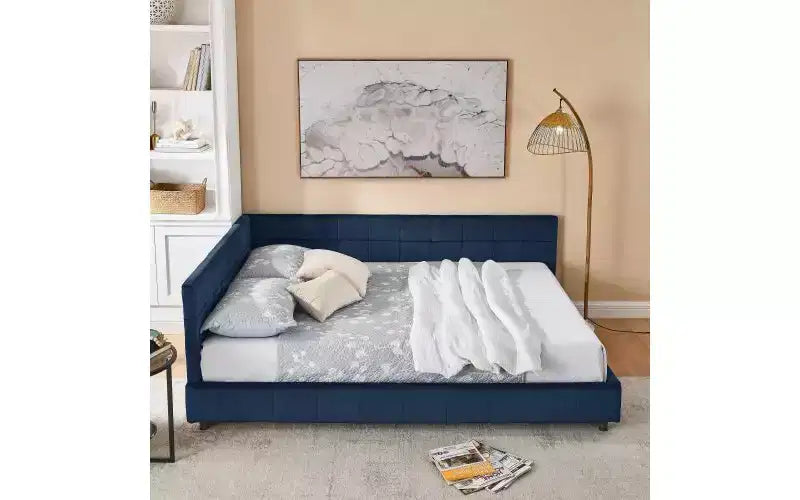 Divano letto in velluto TUYOHW Mid-Century, struttura del divano letto imbottito con piattaforma in legno di eucalipto, letto matrimoniale trapuntato con testiere