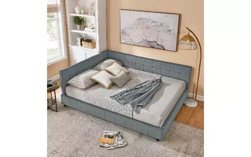 Divano letto in velluto TUYOHW Mid-Century, struttura del divano letto imbottito con piattaforma in legno di eucalipto, letto matrimoniale trapuntato con testiere