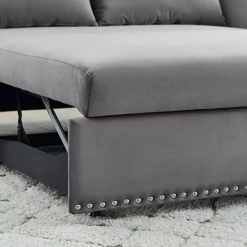 Divano Letto, Velluto, Porta USB, Divano Estraibile con 2 Tasche Laterali e 2 Cuscini per Soggiorno Camera da Letto Piccoli Spazi