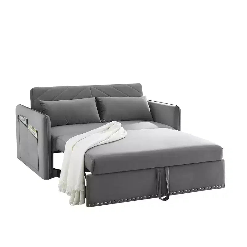 Divano Letto, Velluto, Porta USB, Divano Estraibile con 2 Tasche Laterali e 2 Cuscini per Soggiorno Camera da Letto Piccoli Spazi