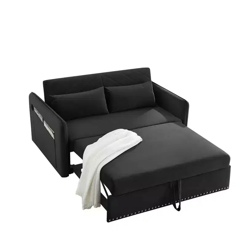 Divano Letto, Velluto, Porta USB, Divano Estraibile con 2 Tasche Laterali e 2 Cuscini per Soggiorno Camera da Letto Piccoli Spazi
