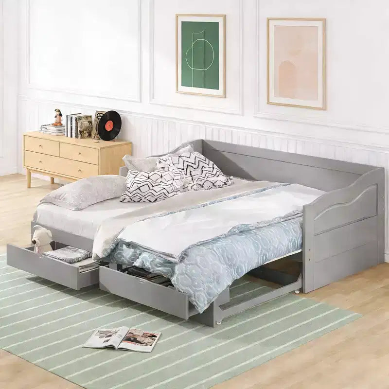 Luxystar Moderno Divano Letto in Legno con Letto Estraibile e 2 Cassetti Contenitori per il Soggiorno