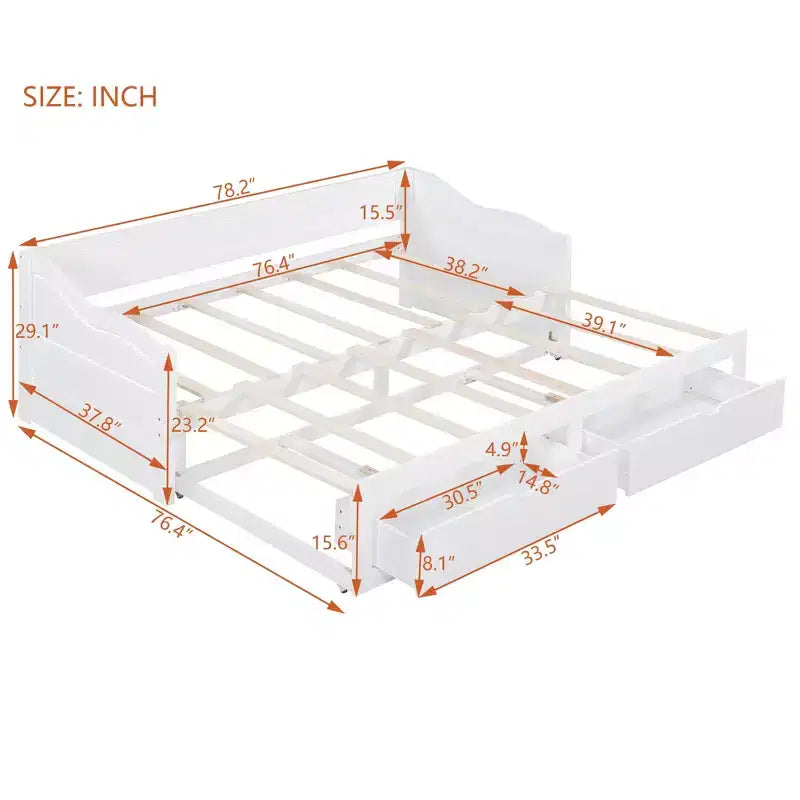 Luxystar Moderno Divano Letto in Legno con Letto Estraibile e 2 Cassetti Contenitori per il Soggiorno
