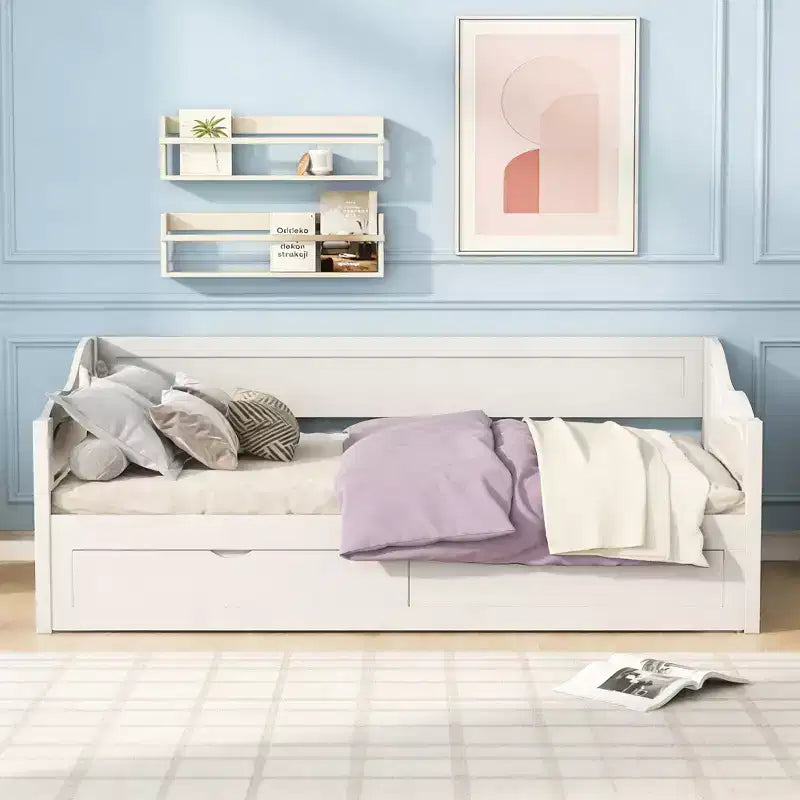 Luxystar Moderno Divano Letto in Legno con Letto Estraibile e 2 Cassetti Contenitori per il Soggiorno