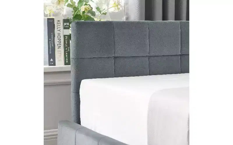 TUYOHW Divano-letto imbottito in velluto in stile Mid-Century con 2 cassetti, Struttura letto matrimoniale in legno di eucalipto con contenitore per camera da letto e soggiorno