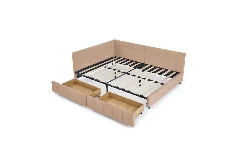 TUYOHW Divano-letto imbottito in velluto in stile Mid-Century con 2 cassetti, Struttura letto matrimoniale in legno di eucalipto con contenitore per camera da letto e soggiorno