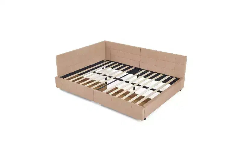 TUYOHW Divano-letto imbottito in velluto in stile Mid-Century con 2 cassetti, Struttura letto matrimoniale in legno di eucalipto con contenitore per camera da letto e soggiorno