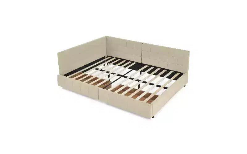 TUYOHW Divano-letto imbottito in velluto in stile Mid-Century con 2 cassetti, Struttura letto matrimoniale in legno di eucalipto con contenitore per camera da letto e soggiorno