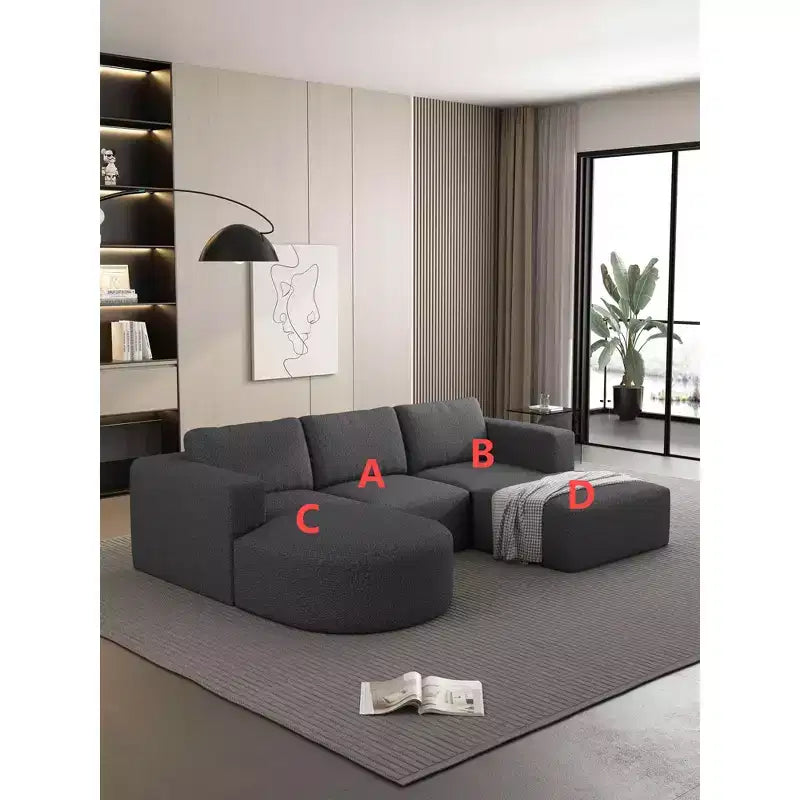 Divano letto componibile MAYEERTY 104,32*70,86 pollici, set a forma di U convertibile con chaise longue e pouf, spugna compressa, grigio scuro, combinazione A+B+C+D