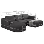 Divano letto componibile MAYEERTY 104,32*70,86 pollici, set a forma di U convertibile con chaise longue e pouf, spugna compressa, grigio scuro, combinazione A+B+C+D