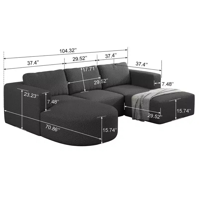 Divano letto componibile MAYEERTY 104,32*70,86 pollici, set a forma di U convertibile con chaise longue e pouf, spugna compressa, grigio scuro, combinazione A+B+C+D