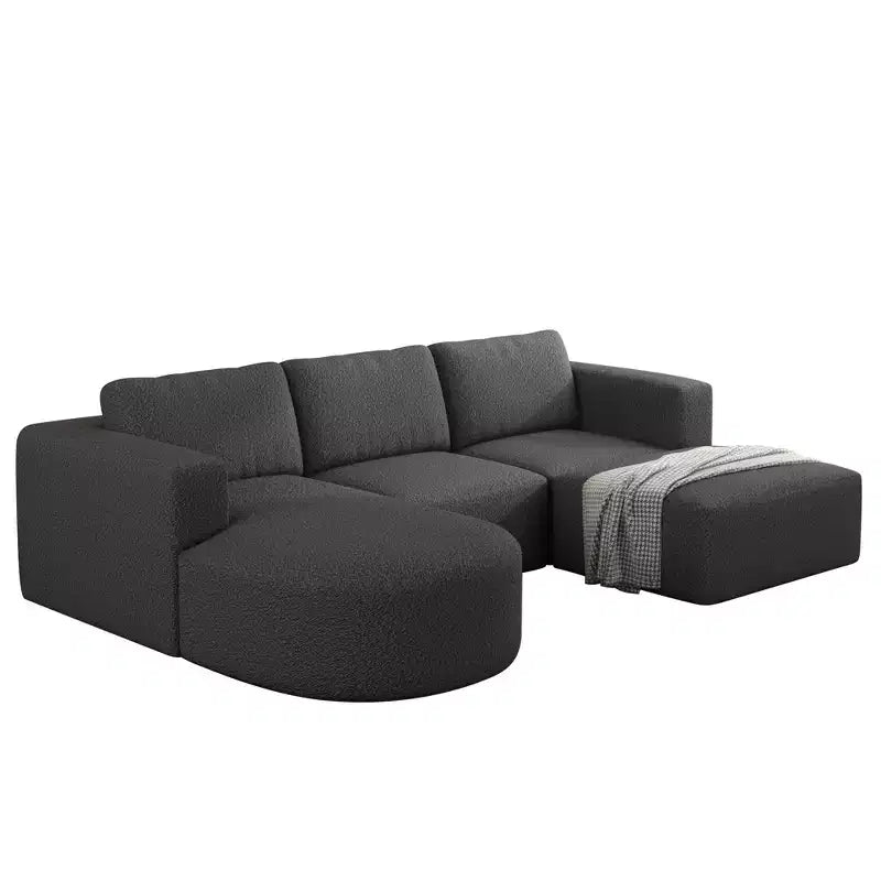 Divano letto componibile MAYEERTY 104,32*70,86 pollici, set a forma di U convertibile con chaise longue e pouf, spugna compressa, grigio scuro, combinazione A+B+C+D