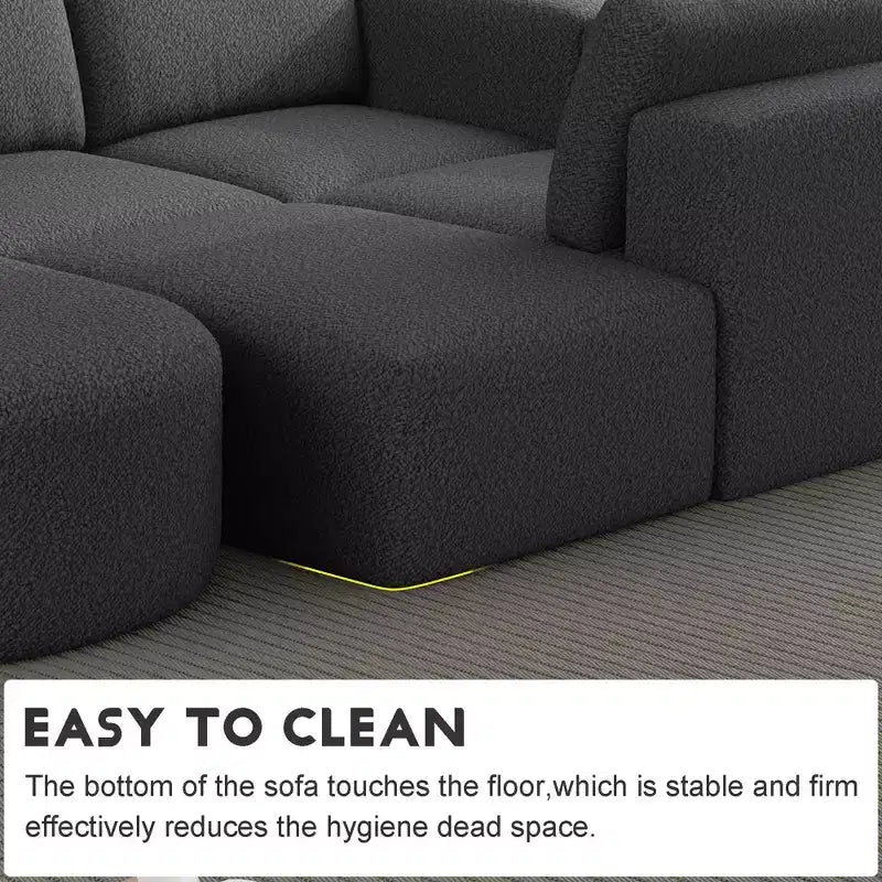 Divano letto componibile MAYEERTY 104,32*70,86 pollici, set a forma di U convertibile con chaise longue e pouf, spugna compressa, grigio scuro, combinazione A+B+C+D