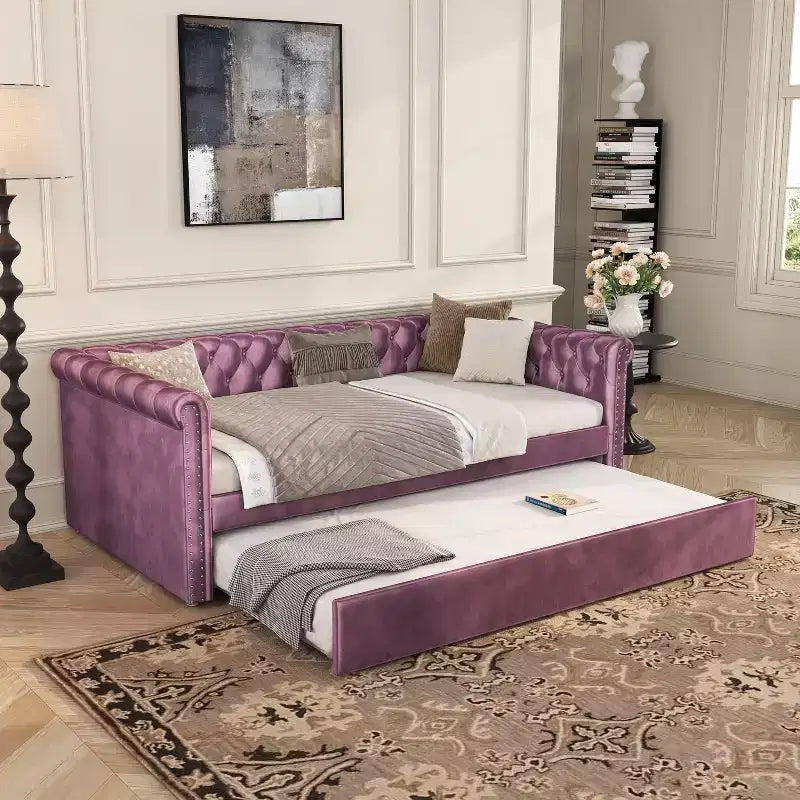 Christopher Knight Home Divano Letto Imbottito con Bottoni Capitonnè in Velluto con Letto Estraibile