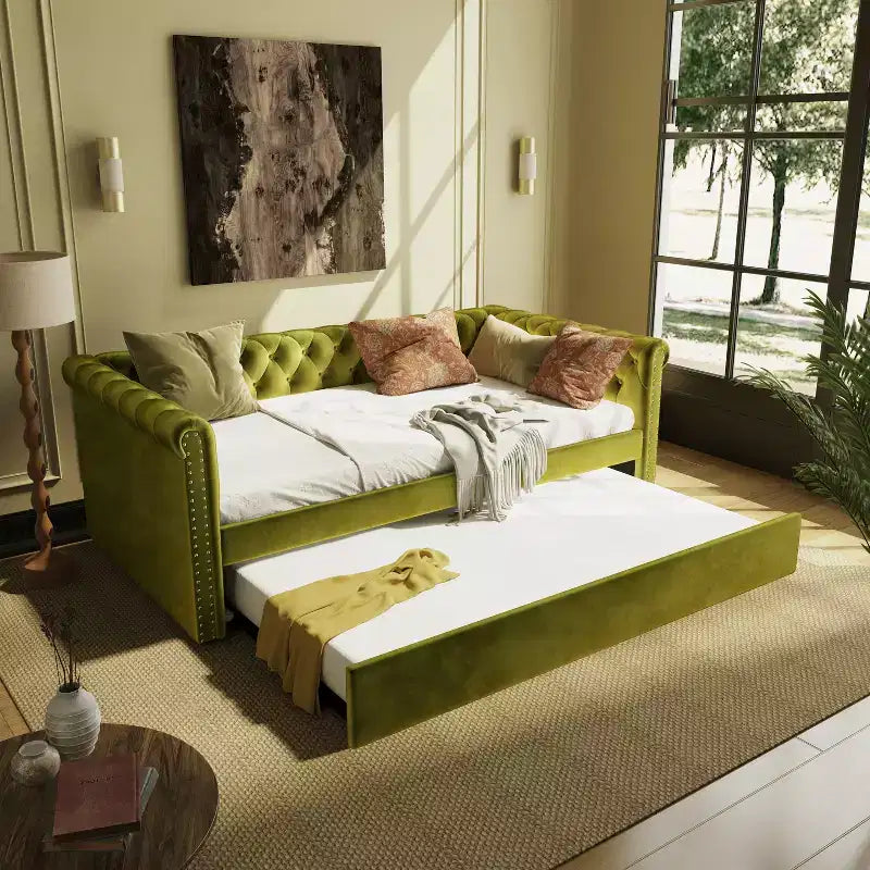 Christopher Knight Home Divano Letto Imbottito con Bottoni Capitonnè in Velluto con Letto Estraibile