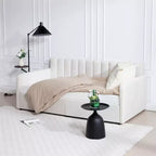 Divano Letto Singolo in Velluto Beige con Schienale Trapuntato a Costine - Design Moderno Sontuoso, Comfort in Schiuma dai Colori Ricchi per un Rilassamento Elegante