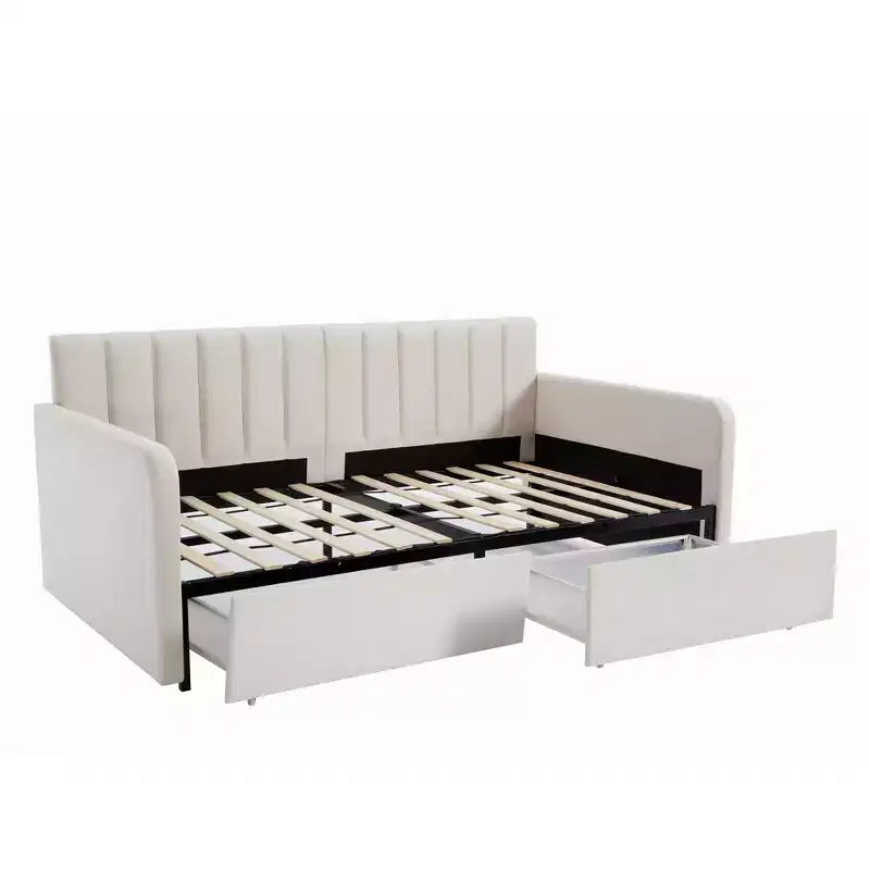 Divano Letto Singolo in Velluto Beige con Schienale Trapuntato a Costine - Design Moderno Sontuoso, Comfort in Schiuma dai Colori Ricchi per un Rilassamento Elegante