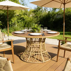 Christopher Knight Home Joelle Tavolo da pranzo rustico da esterno in legno di acacia a doghe con base in vimini