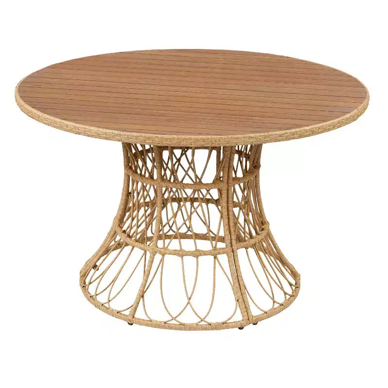 Christopher Knight Home Joelle Tavolo da pranzo rustico da esterno in legno di acacia a doghe con base in vimini