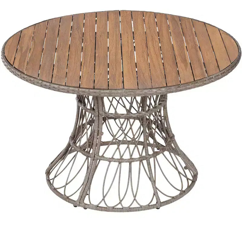 Christopher Knight Home Joelle Tavolo da pranzo rustico da esterno in legno di acacia a doghe con base in vimini
