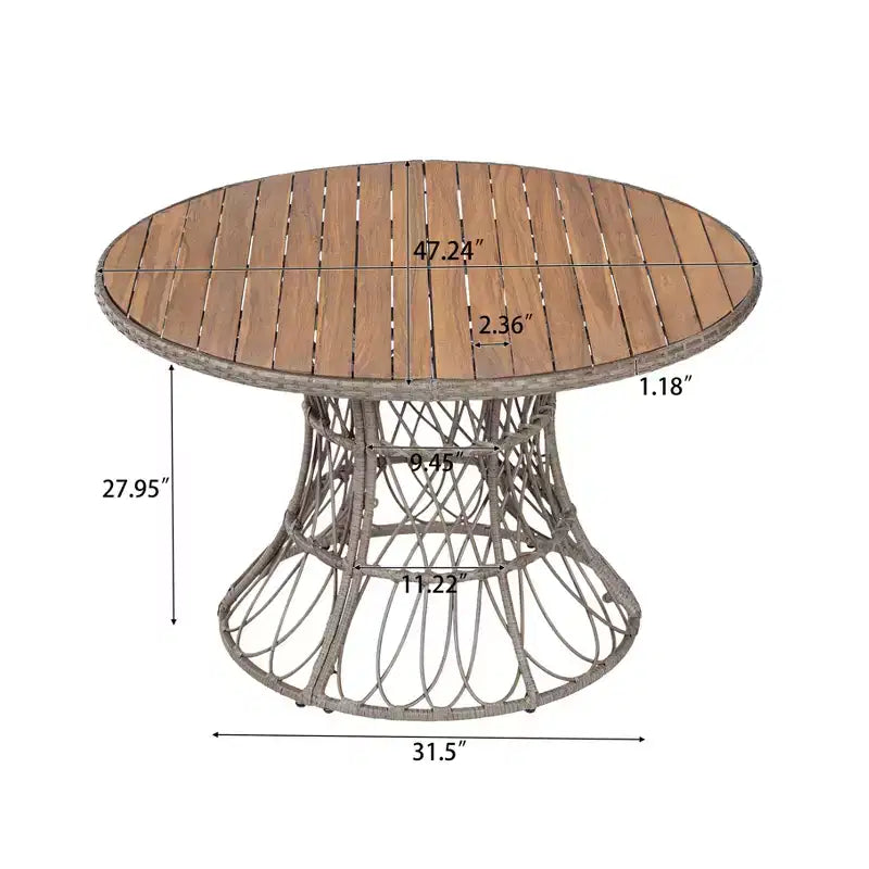 Christopher Knight Home Joelle Tavolo da pranzo rustico da esterno in legno di acacia a doghe con base in vimini