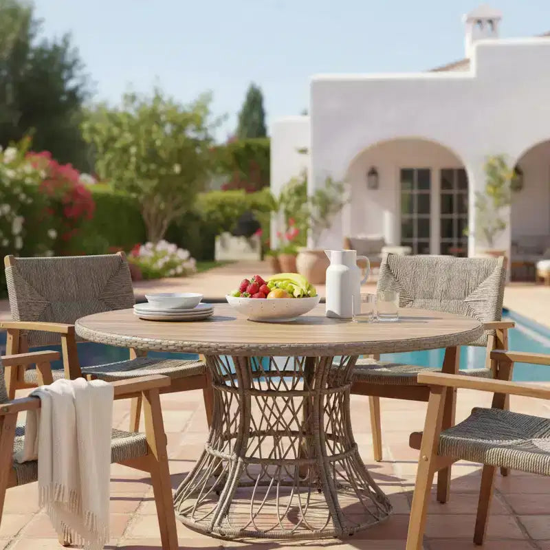 Christopher Knight Home Joelle Rustic Outdoor Acacia Wood Slatted Dining Table with Wicker Base