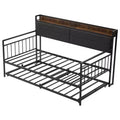 Twin Daybed with Trundle and Charging Station, Metal Frame with Storage Headboard, 880 lb Capacity