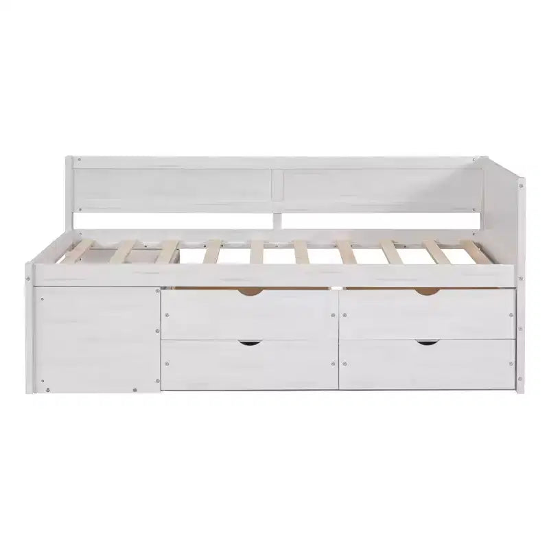 Divano letto in legno Luxystar Twin con 4 cassetti e mensole