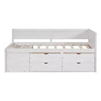 Divano letto in legno Luxystar Twin con 4 cassetti e mensole