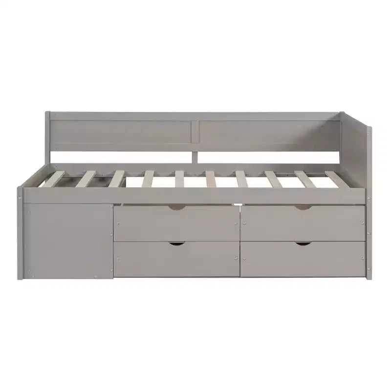Divano letto in legno Luxystar Twin con 4 cassetti e mensole