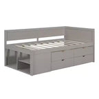 Divano letto in legno Luxystar Twin con 4 cassetti e mensole