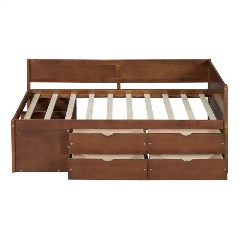 Divano letto in legno Luxystar Twin con 4 cassetti e mensole