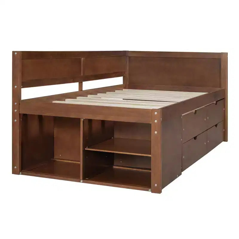 Divano letto in legno Luxystar Twin con 4 cassetti e mensole