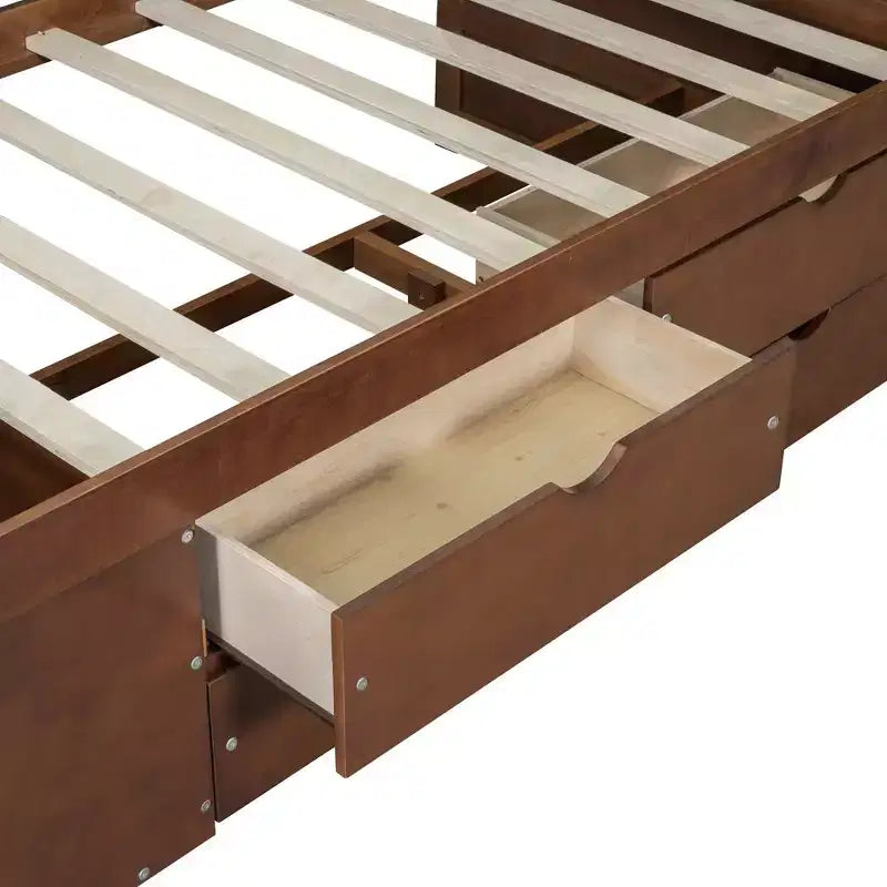 Divano letto in legno Luxystar Twin con 4 cassetti e mensole