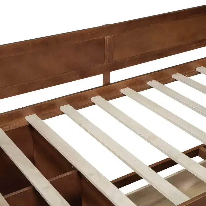Divano letto in legno Luxystar Twin con 4 cassetti e mensole