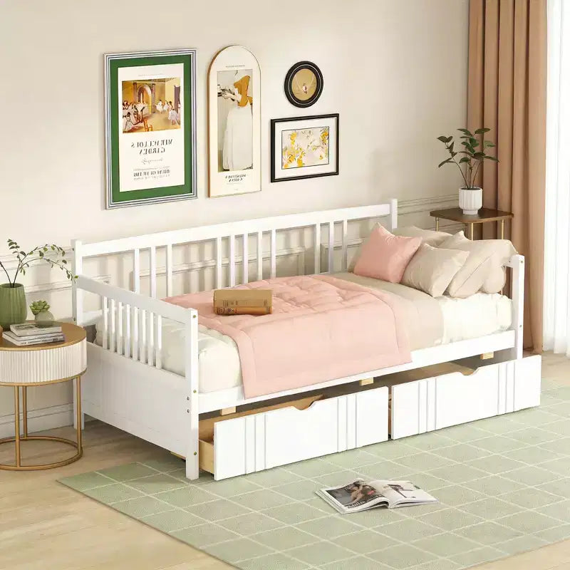 Luxystar Divano Letto Moderno in Legno Queen Size con 2 Cassetti Contenitori