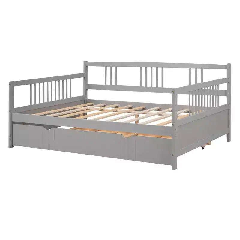 Luxystar Letto a giorno moderno in legno Full Size con letto estraibile singolo