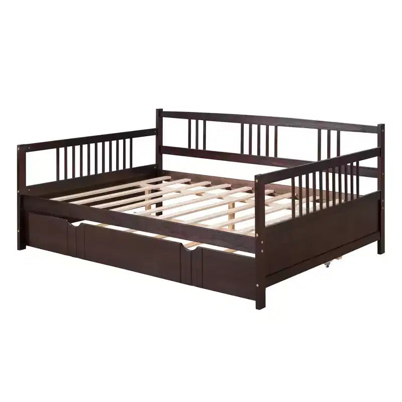 Luxystar Letto a giorno moderno in legno Full Size con letto estraibile singolo