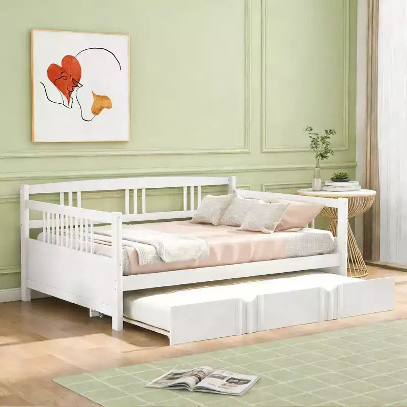 Luxystar Letto a giorno moderno in legno Full Size con letto estraibile singolo