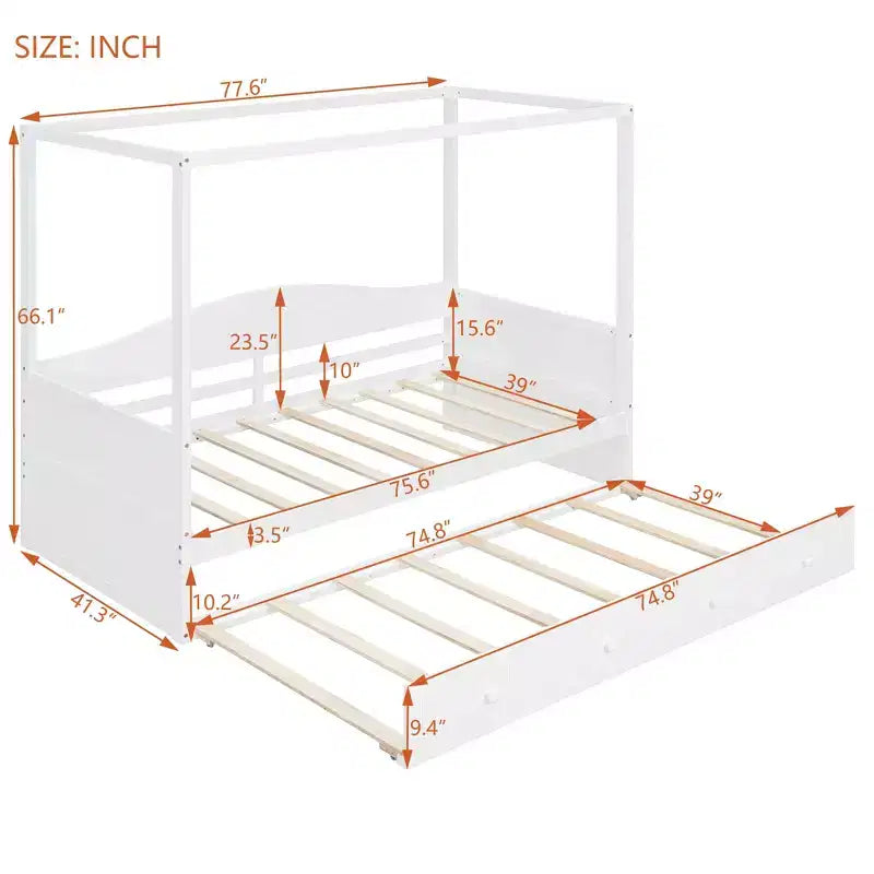 Letto da giorno matrimoniale Luxystar con letto estraibile e baldacchino