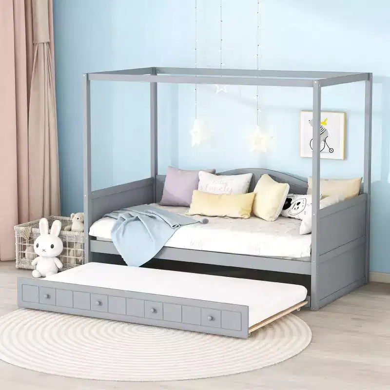 Luxystar Twin Size Daybed with Trundle and Canopy