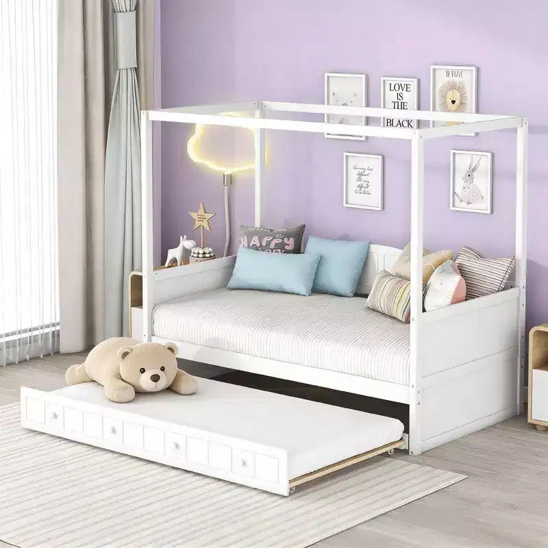 Letto da giorno matrimoniale Luxystar con letto estraibile e baldacchino