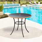 EROMMY 35'' Outdoor Dining Table For 4 People, Round Wicker Patio Side Table With Tempered Glass Tabletop & Durable Iron Frame, All-weather For Patio