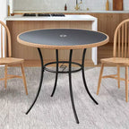 EROMMY Tavolo da Pranzo per Esterno da 35'' per 4 Persone, Tavolino Rotondo da Patio in Rattan con Piano in Vetro Temperato e Robusto Telaio in Ferro, Resistente alle Intemperie per Patio
