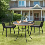 EROMMY Tavolo da Pranzo per Esterno da 35'' per 4 Persone, Tavolino Rotondo da Patio in Rattan con Piano in Vetro Temperato e Robusto Telaio in Ferro, Resistente alle Intemperie per Patio